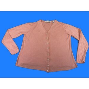 VALERIE STEVENS Button Front Cardigan Sweater Mens M Pink Ribbed Long Sleeve